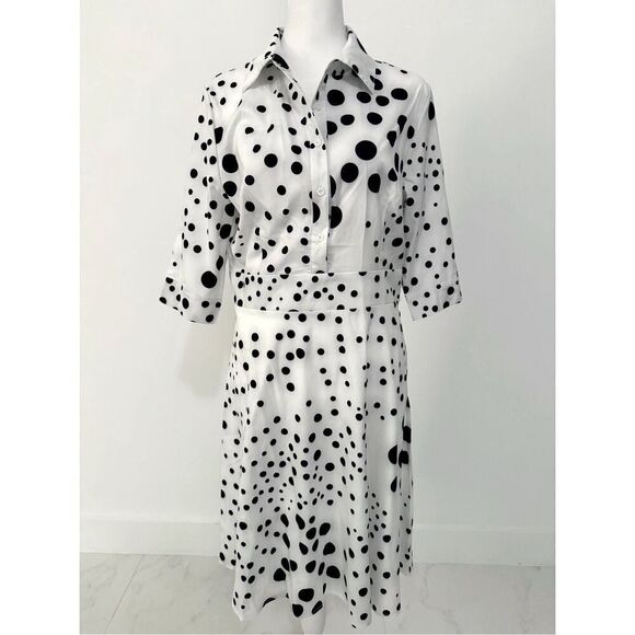 New Button Shirt Dress Knee Length Polka Dot - Picture 1 of 3